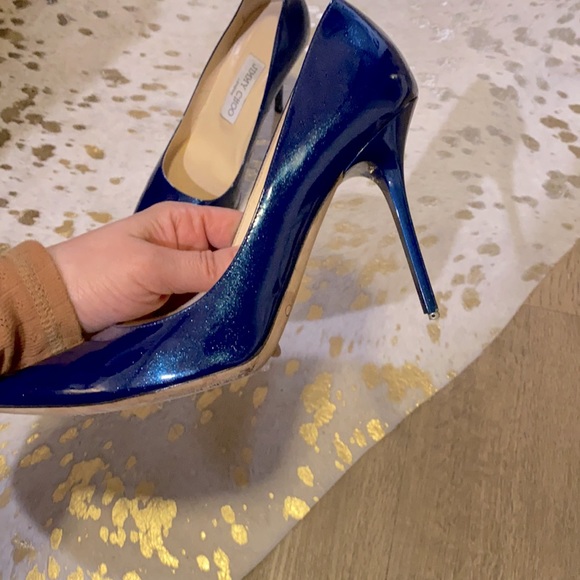 Jimmy Choo baby! Sparkly blue! Plastic heel cap needs fixed on left shoe. - Picture 3 of 3